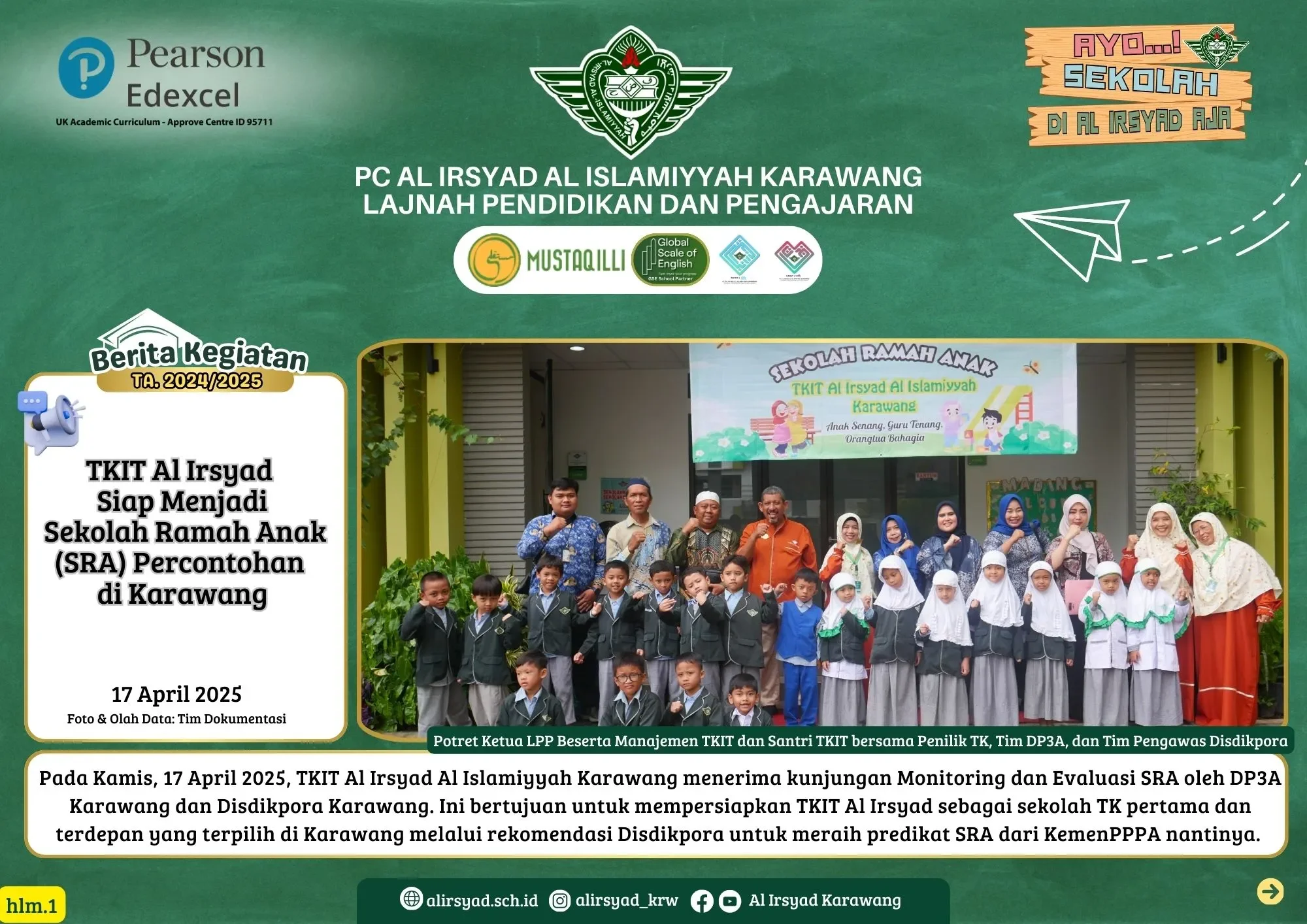 TKIT Al Irsyad Siap Menjadi Sekolah Ramah Anak (SRA) Percontohan di Karawang