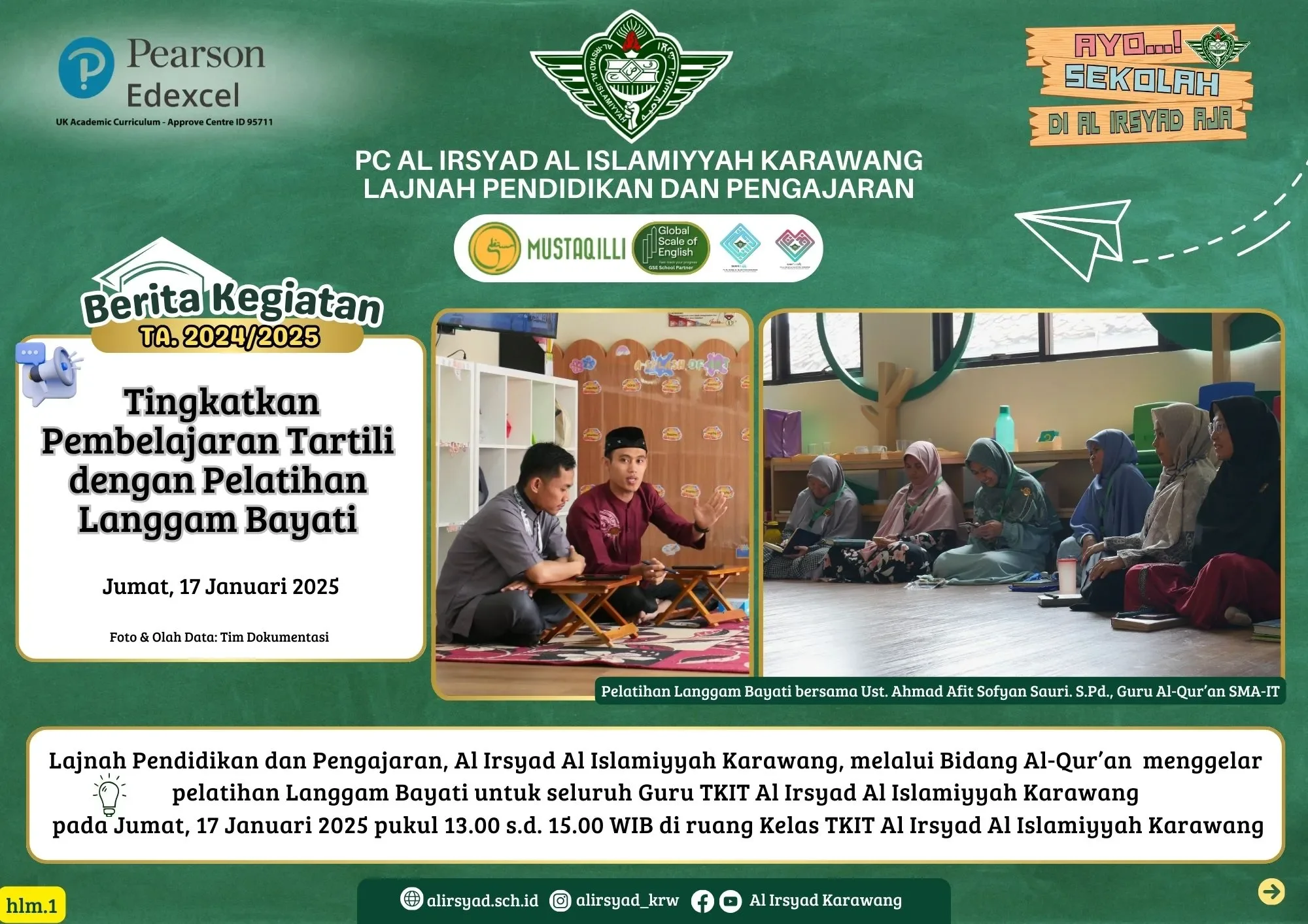 Pelatihan Langgam Bayati: Inovasi Pembelajaran Tartili TKIT Al Irsyad Karawang Bersama Ust. Afit